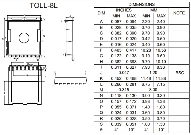 Mechanical Drawing - Micro Commercial Components (MCC) MCTL150N06YHE3 Auto-Grade 60V N-Channel MOSFET