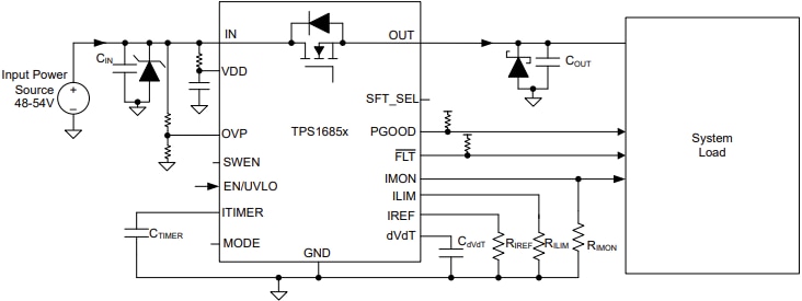 Schematic - Texas Instruments TPS1685 Stackable Integrated Hotswap eFuses
